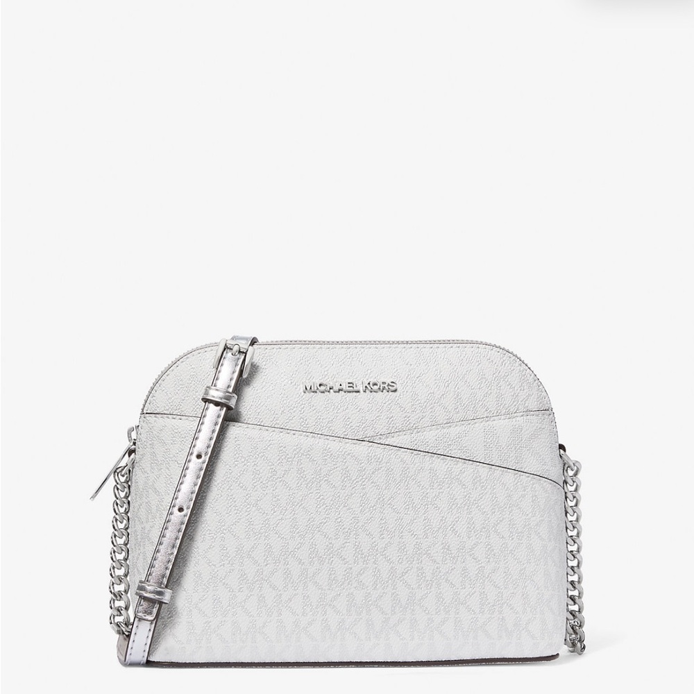 NWT Michael Kors Jet Set Travel Medium Signature Logo Dome Crossbody Bag